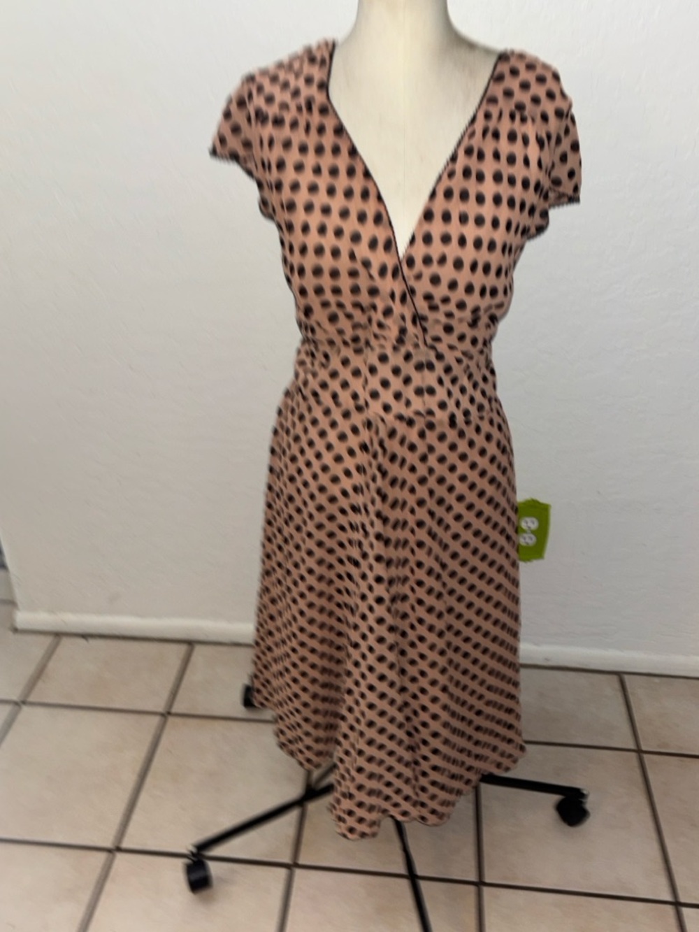 Wrap Midi Dress in Blush with Black Polka Dots